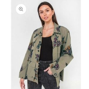 Jealous Tomato Pinpoint Floral Cargo Jacket